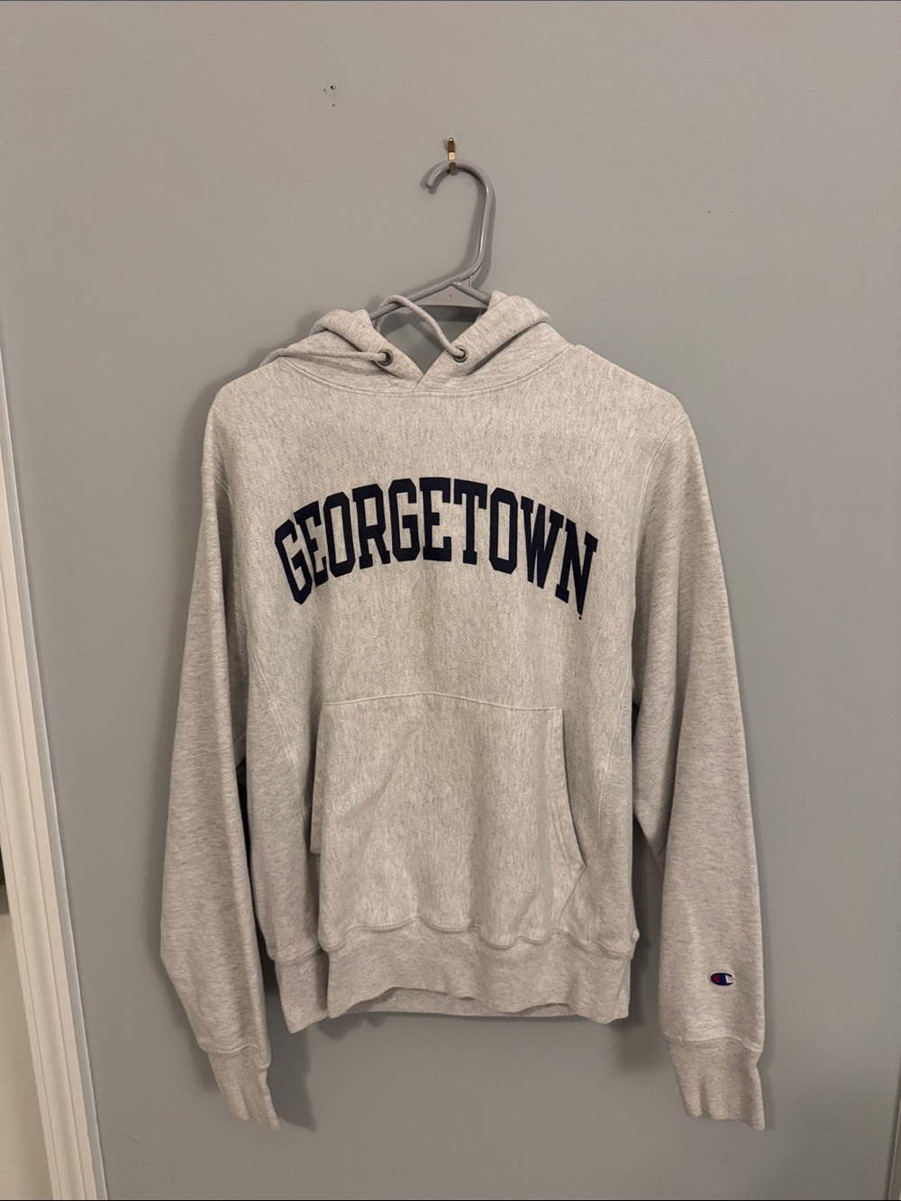 Champion Georgetown Pullover Hoodie - Light Gray with Navy Lettering